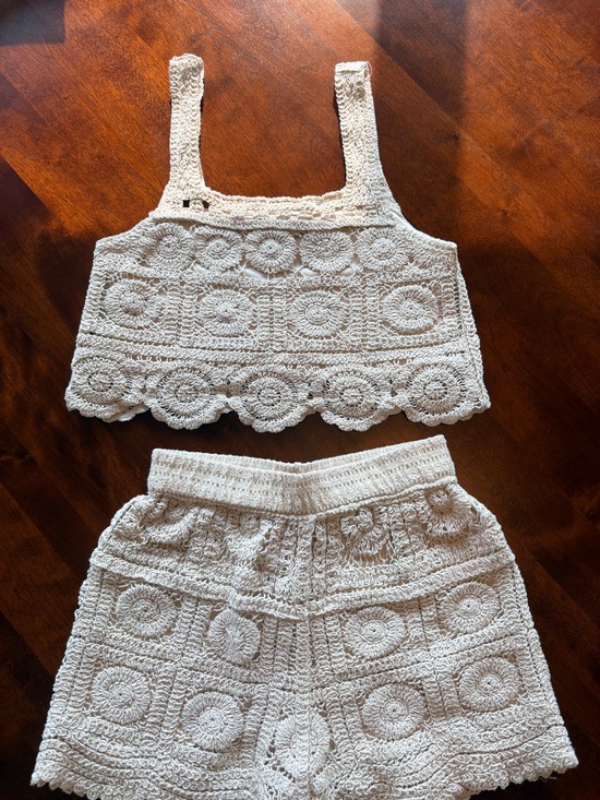 Rebellion Tops - Rebellion Cream Crochet Crop Top and Short Set